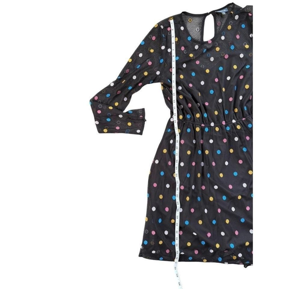 ModCloth Polka Dot wedding guest dress Womens Large Black Mesh sheer sleeves - Picture 5 of 6